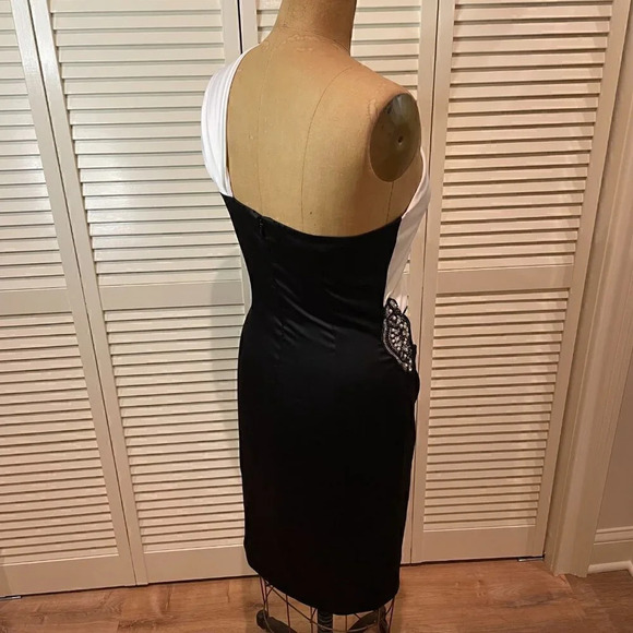 JESSICA HOWARD EVENINGS Mini Dress One Shoulder  White/Black Size 10 - Picture 4 of 10